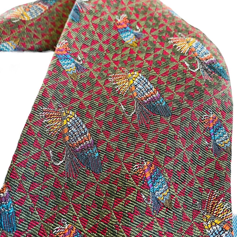 SARTORI Men's 100% Silk Necktie ITALY Designer Geometric Fly‎ Fishing Rare NEW - Picture 9 of 9